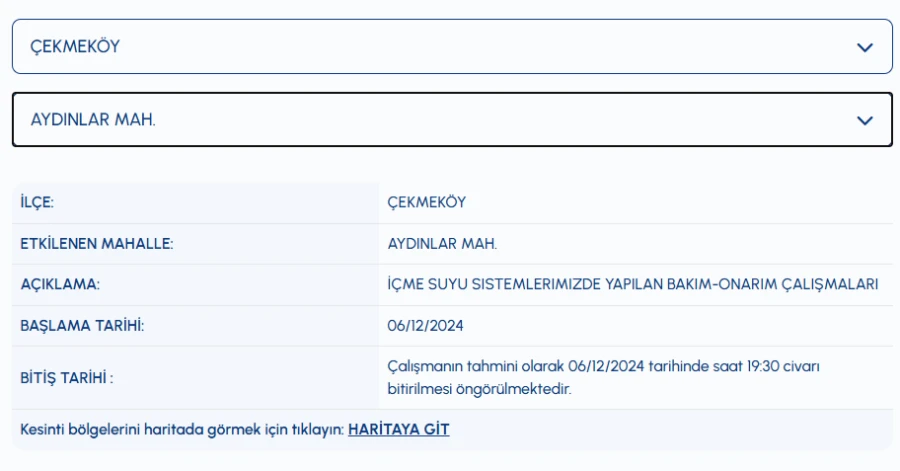 iski Çekmeköy su kesintisi