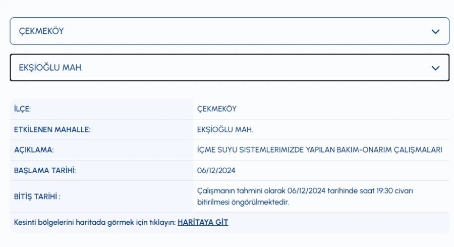 İSKİ Çekmeköy su kesintisi arıza sorgulama