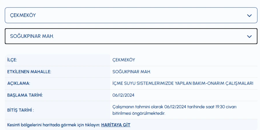 Çekmeköy su kesintisi ne zaman bitecek