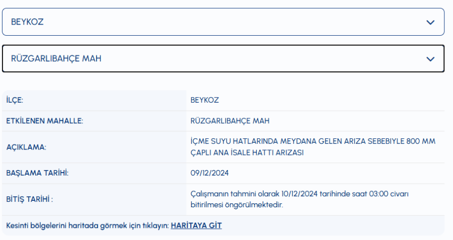 İSKİ Beykoz su kesintisi arıza