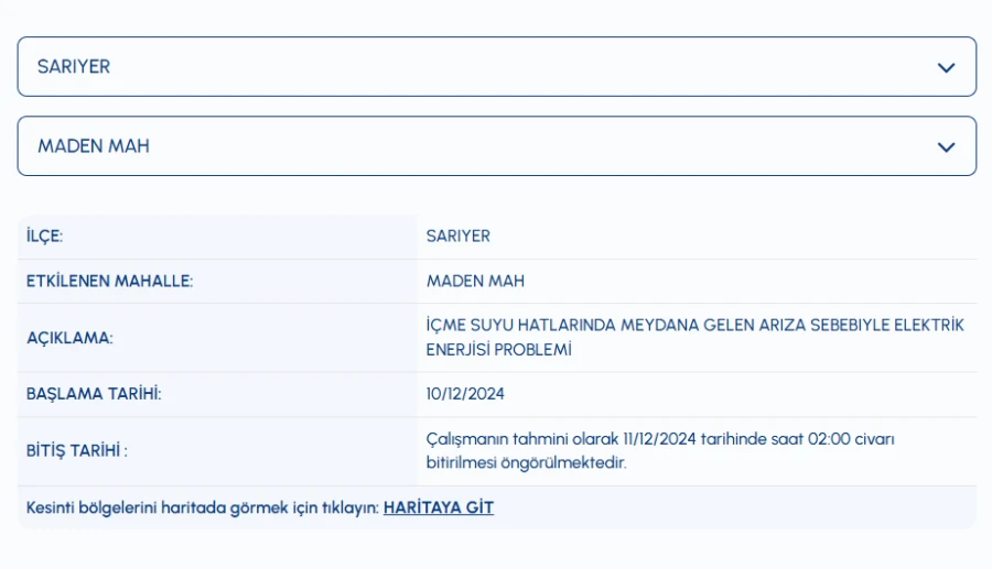 iski sarıyer su kesintisi sorgulama