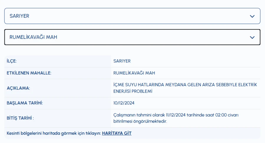 sarıyer su kesintisi ne zaman bitecek