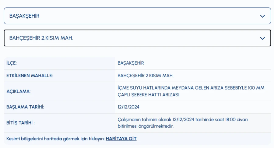 iski Başakşehir su kesintisi