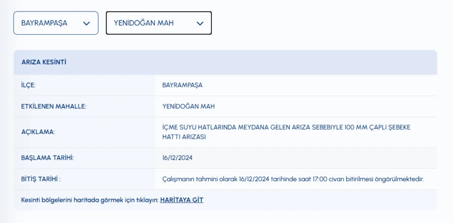 Bayrampaşa su kesintisi ne zaman gelecek