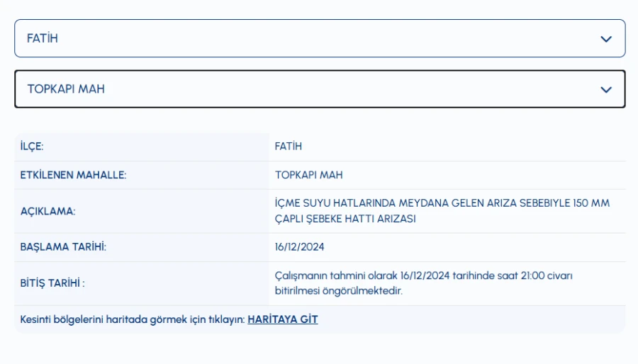 İSKİ Fatih su kesintisi