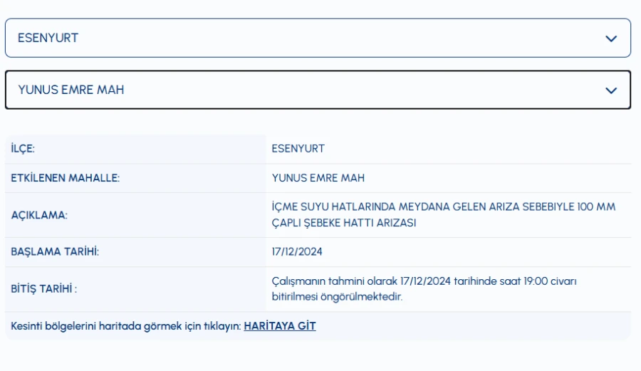 İSKİ Esenyurt su kesintisi arıza