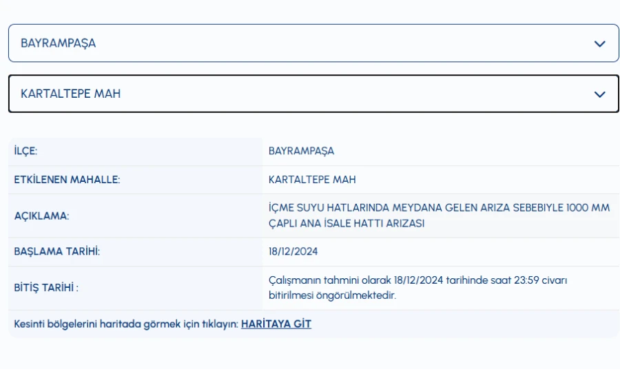 Bayrampaşa su kesintisi 18 Aralık