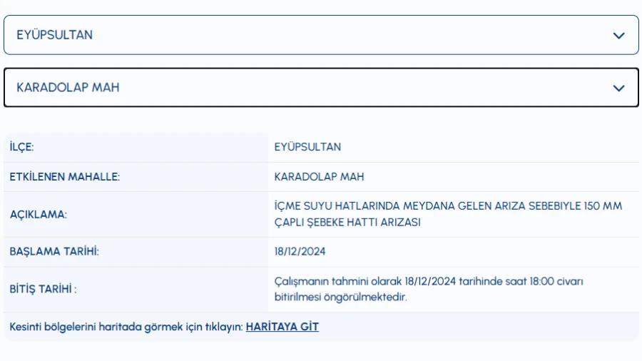 Eyüpsultan su kesintisi ne zaman sona erecek