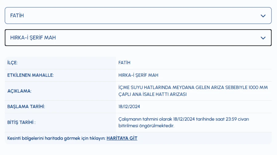 İSKİ Fatih su kesintisi arıza sorgulama