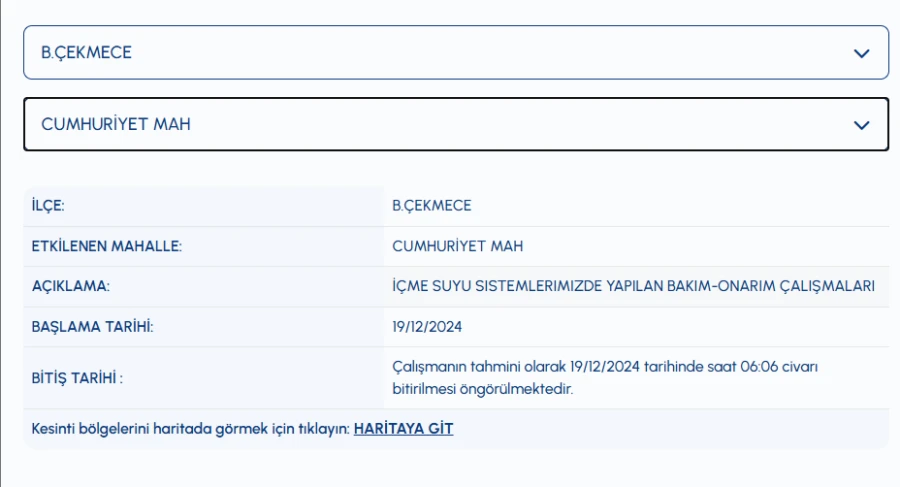 Büyükçekmece su kesintisi 19 Aralık