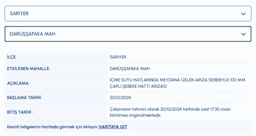 Sarıyer su kesintisi ne zaman sona erecek