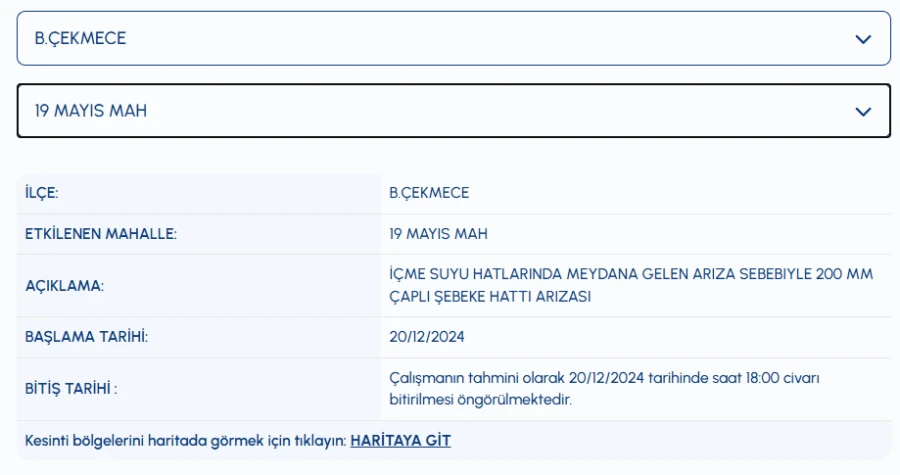 Büyükçekmece su kesintisi