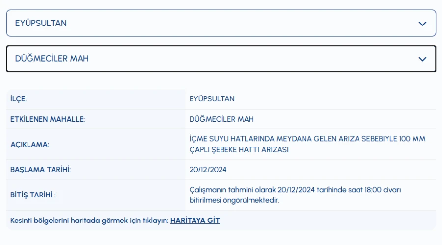 iski su kesintisi eyüpsultan