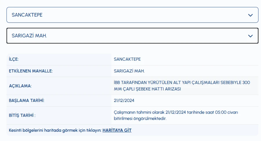 Sancaktepe su kesintisi 21 Aralık