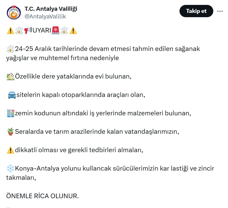 Antalya Valiliği açıklama