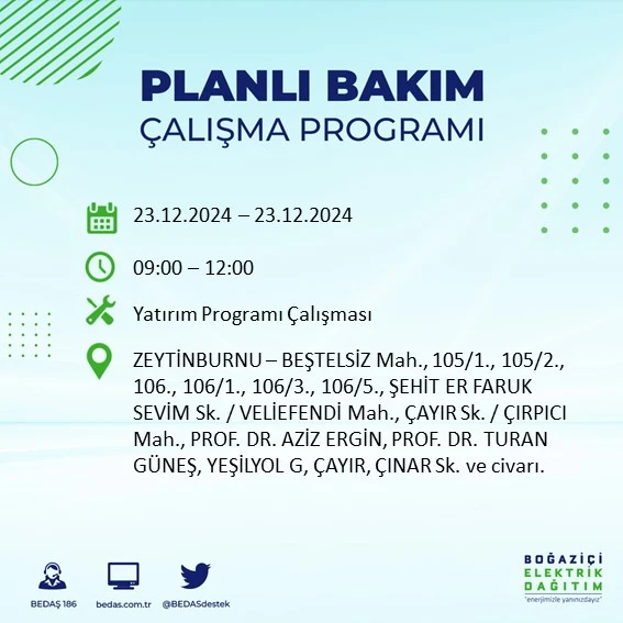 zeytinburnu elektrik kesintisi 22 Aralık