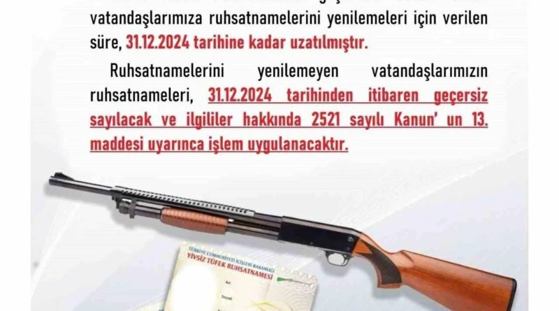 Afyonkarahisar Emniyet Müdürlüğü: Yivsiz Tüfek Ruhsatları 31 Aralık 2024 Tarihinden Geçerlesiz Olacak 1