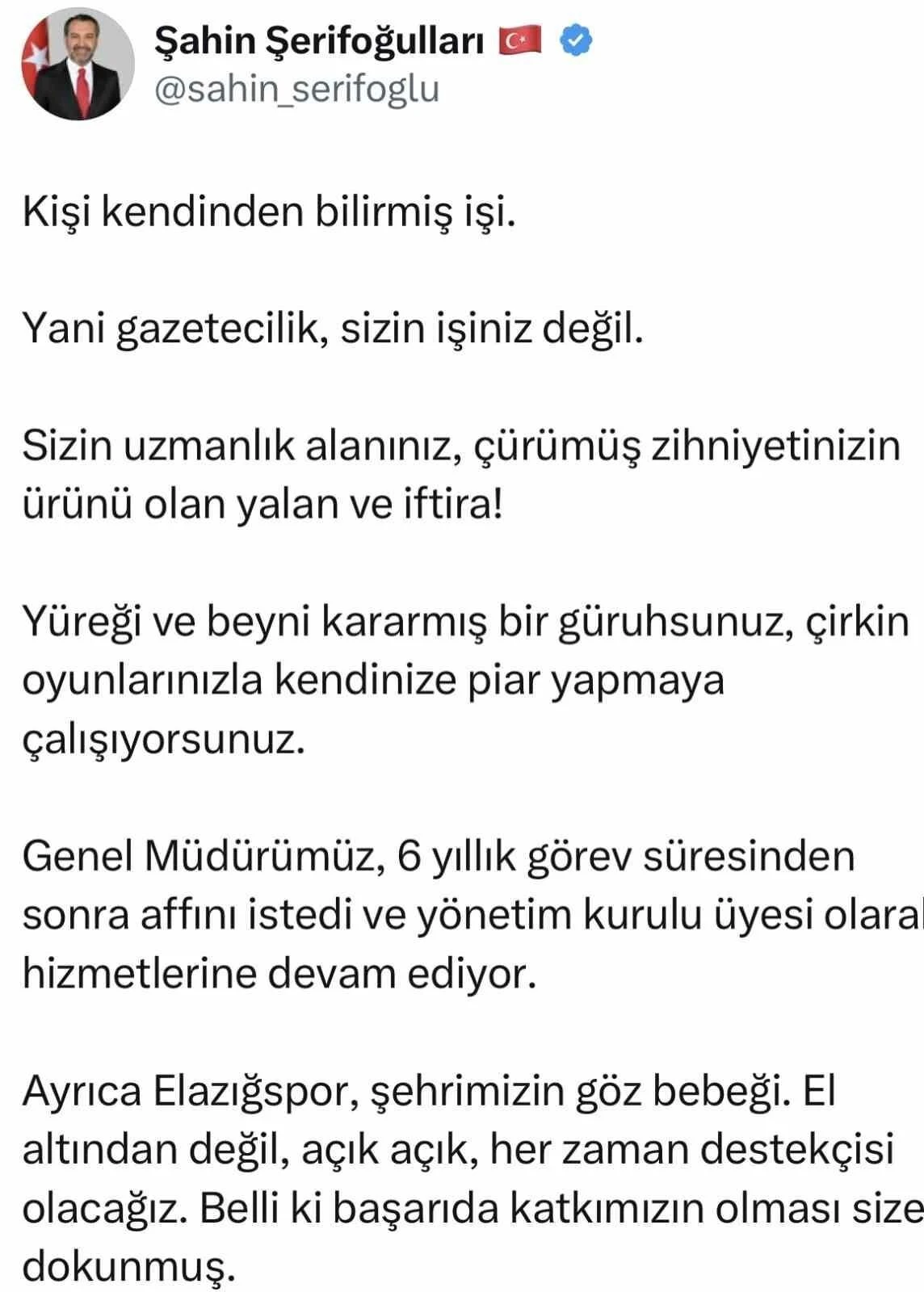 Elazığ Belediye Başkanı Şahin Şerifoğulları: Genel Müdür Göktekin Yönetim Kurulu Üyesi Oldu