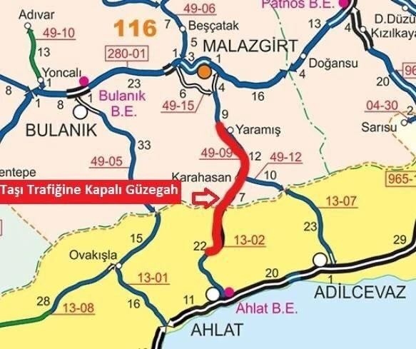 Muş’ta Kar Yağışı ve Tipi Nedeniyle Malazgirt-Ahlat Karayolu’nda Ulaşım Kapatıldı