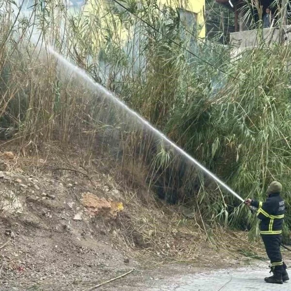 Samandağ'da elektrik telleri teması nedeniyle çıkan yangın-1