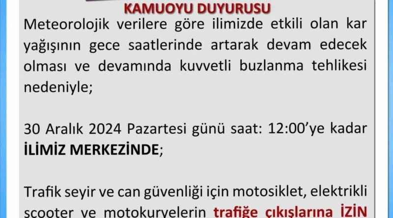 Uşak'ta Kar Yağışı Nedeniyle Motosikletler Trafiğe Çıkışına İzin Verilmeyecek 1