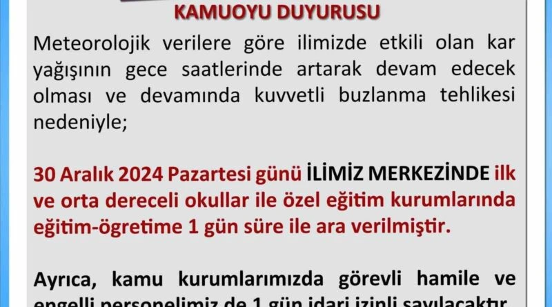 Uşak'ta Kar Yağışı Nedeniyle Okullar Tatil Edildi, Hamile ve Engelli Kamu Çalışanlarına İdari İzin 1