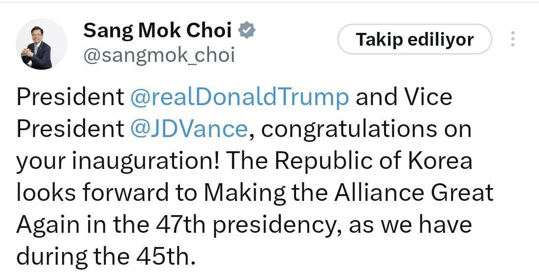 İshiba ve Choi, Trump’a Göreve Başlama Tebrikleri