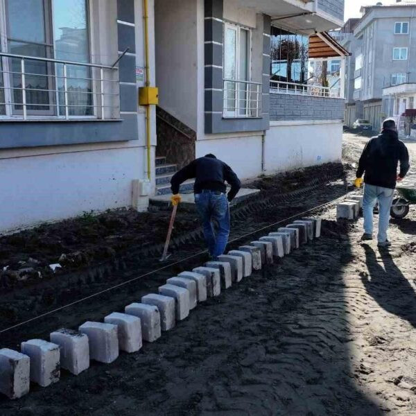 Terme Belediyesi Çay Mahallesi'nde parke taş kaplama çalışması-3