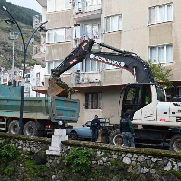 Manisa Büyükşehir Belediyesi ekiplerinin Çaybaşı Deresi'nde temizlik çalışması yaptığı görüntü.-3