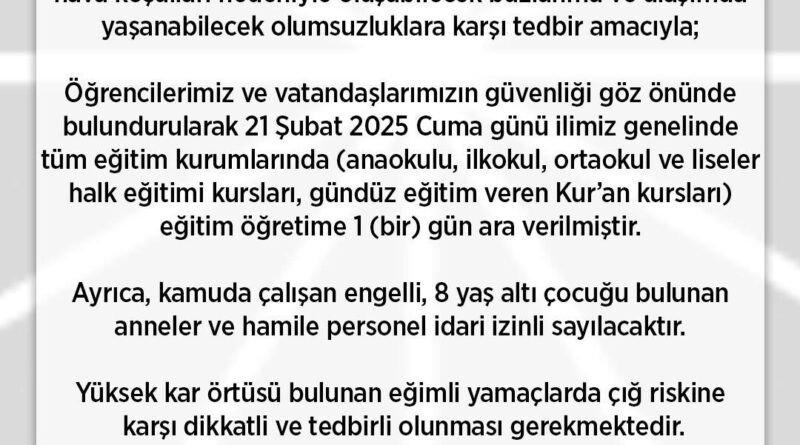 Rize’de eğitime 1 gün daha ara verildi 1