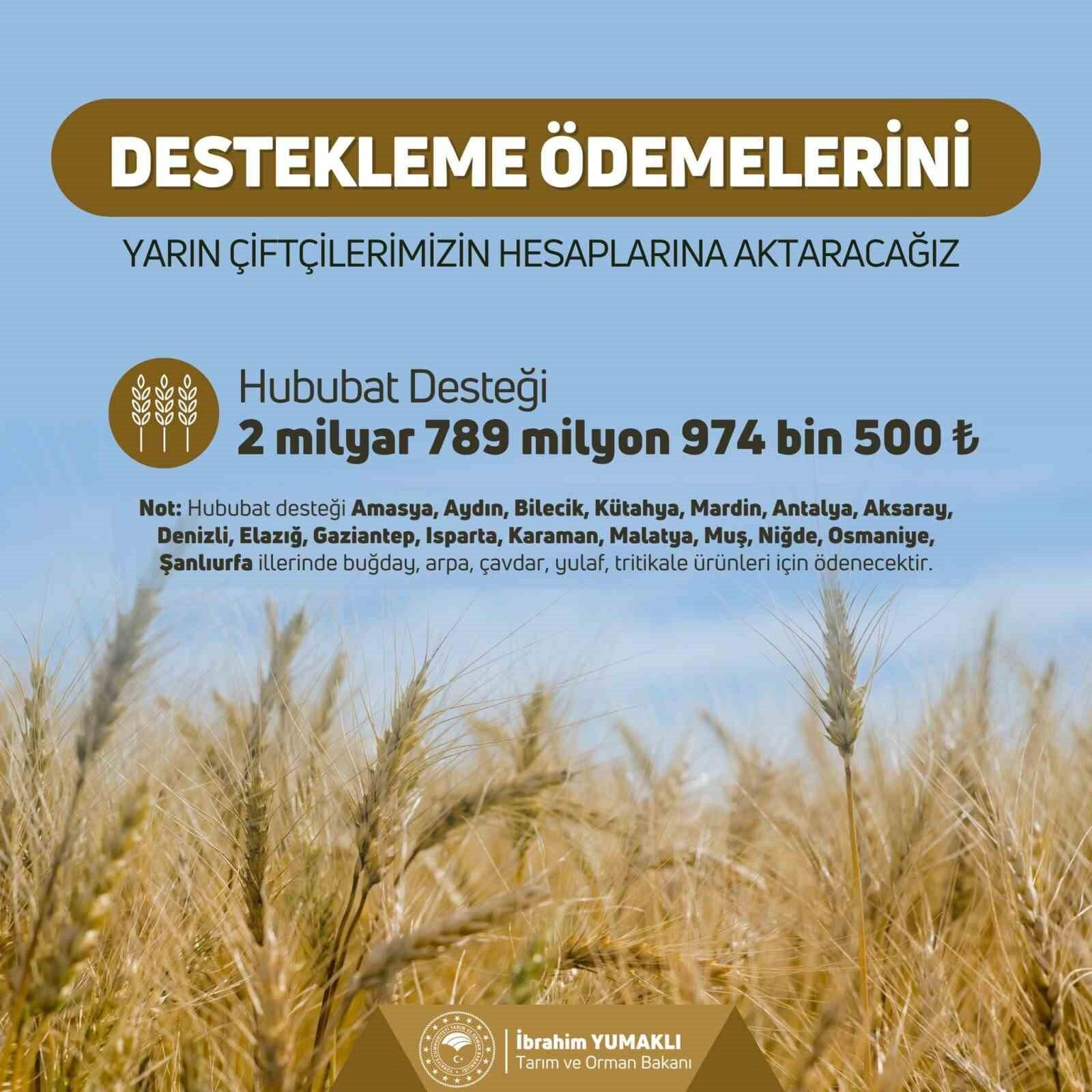 Çiftçilere hububat destek ödemesi yapılacak