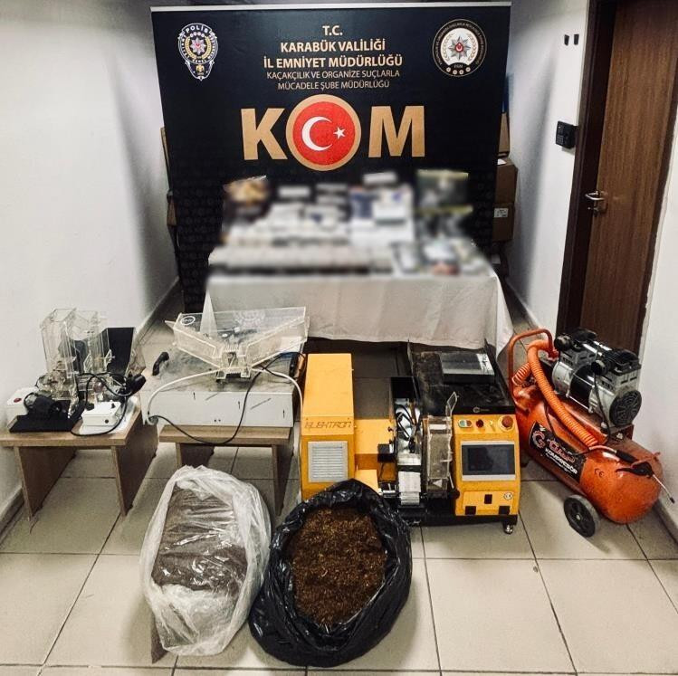 Karabük’te 20 kilogram tütün ile 12 bin 300 adet makaron ele geçirildi