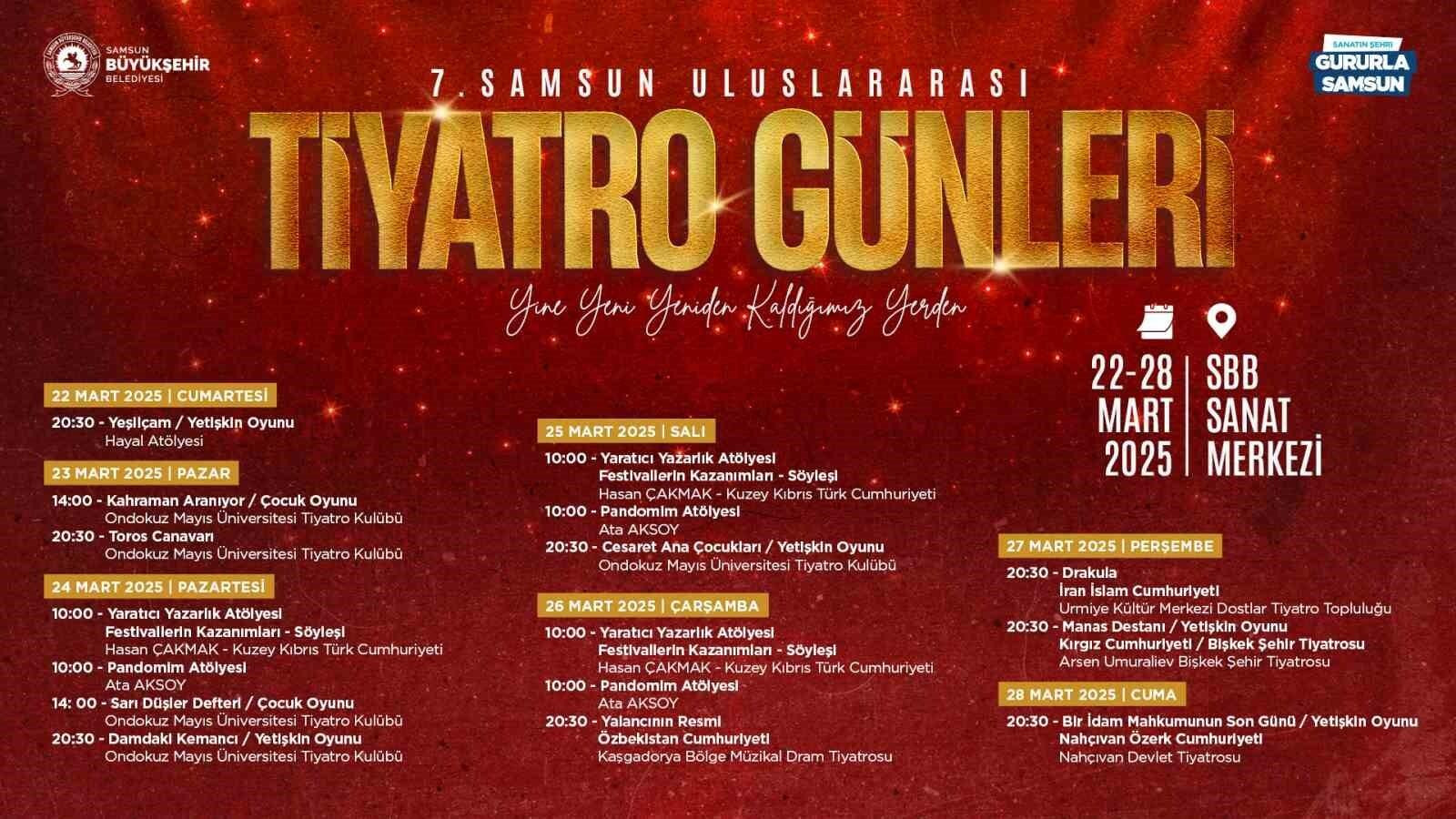 Samsun’da 7. Uluslararası Tiyatro Günleri başlıyor