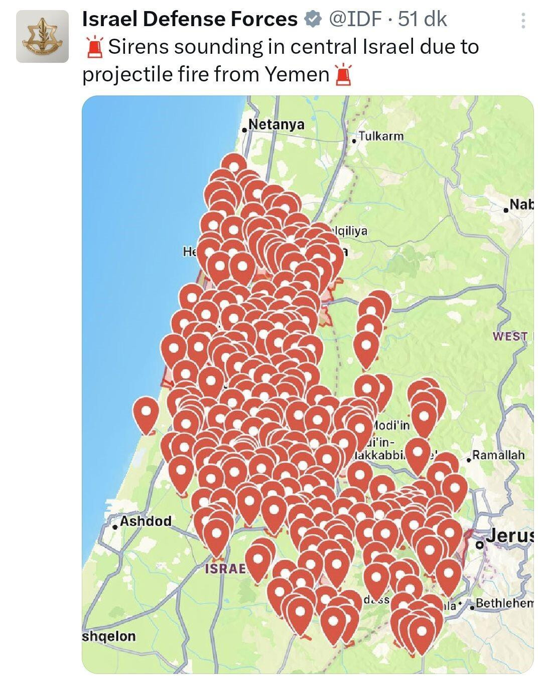 Yemen’den İsrail’e füze saldırısı yapıldı