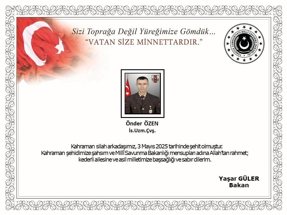 Irak’ın kuzeyinde Pençe Operasyon bölgesinde mayına basarak yaralanan asker şehit oldu